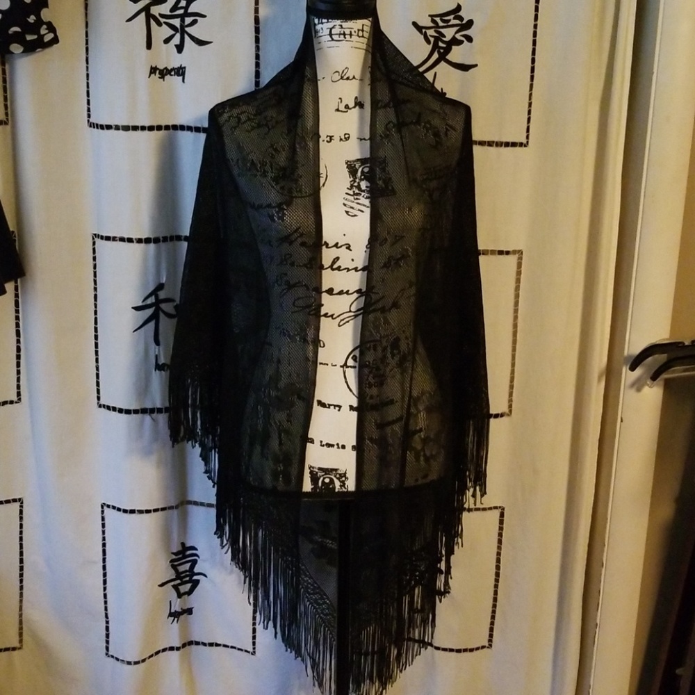 Sheer scarf/ wrap with fringe